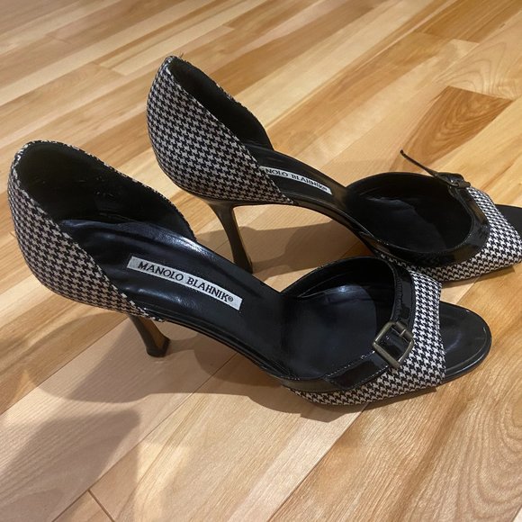 Manolo Blahnik D'orsay pumps, houndstooth with black patent leather size 39 - Picture 1 of 5